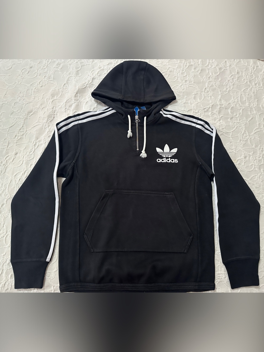 adidas originals Black Hoodie with White Trefoil and Stripes